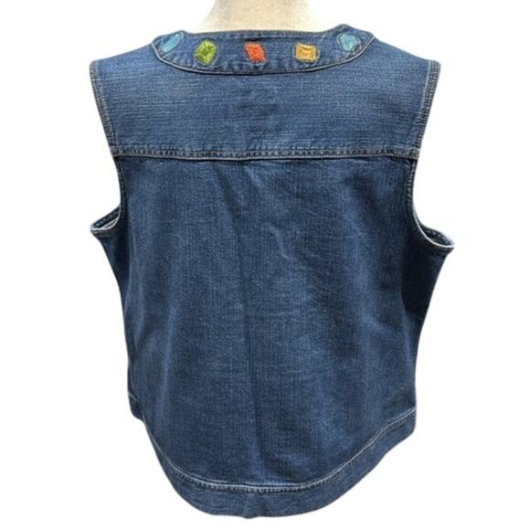 C.J. Banks By Christopher Banks Colorful Embroidered Denim Snap Up Vest Size XL - Picture 3 of 8